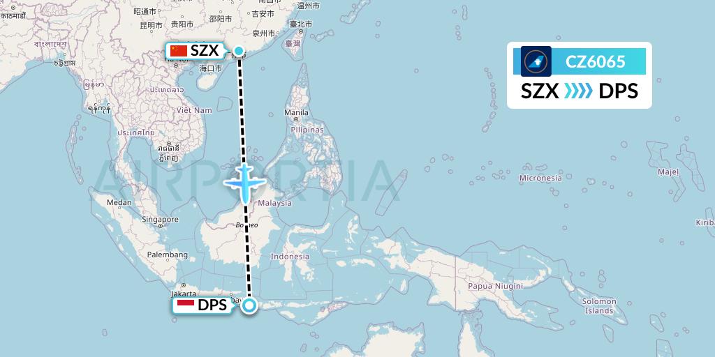 CZ6065 China Southern Airlines Flight Map: Shenzhen to Denpasar