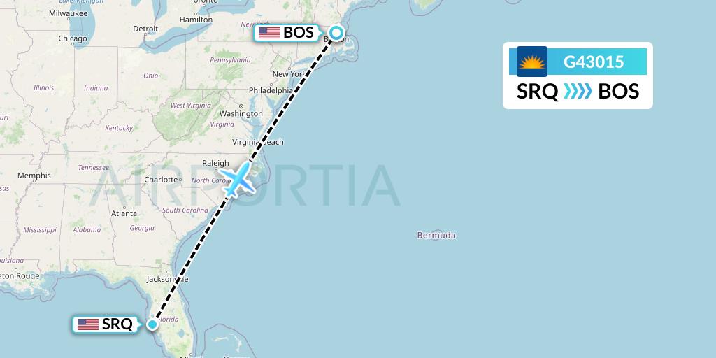 G43015 Allegiant Air Flight Map: Sarasota to Boston