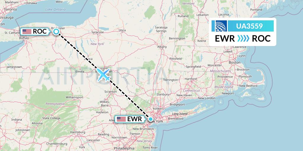 UA3559 United Airlines Flight Map: New York to Rochester