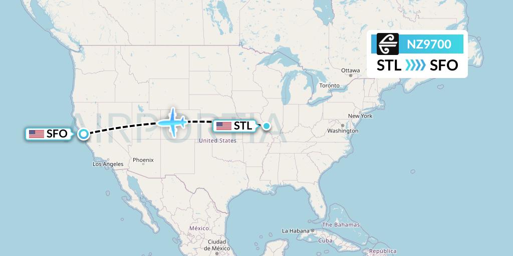 NZ9700 Air New Zealand Flight Map: St. Louis to San Francisco