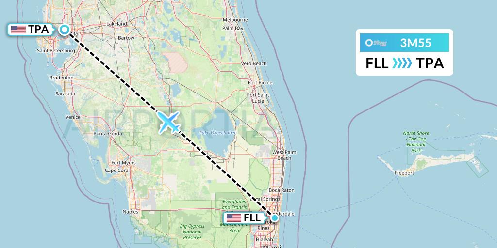 3M55 Silver Airways Flight Map: Fort Lauderdale to Tampa