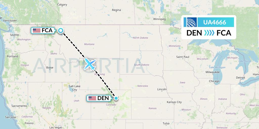 UA4666 United Airlines Flight Map: Denver to Kalispell