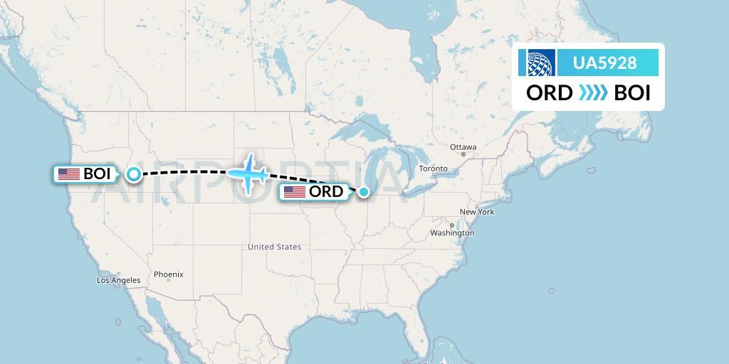 UA5928 United Airlines Flight Map: Chicago to Boise