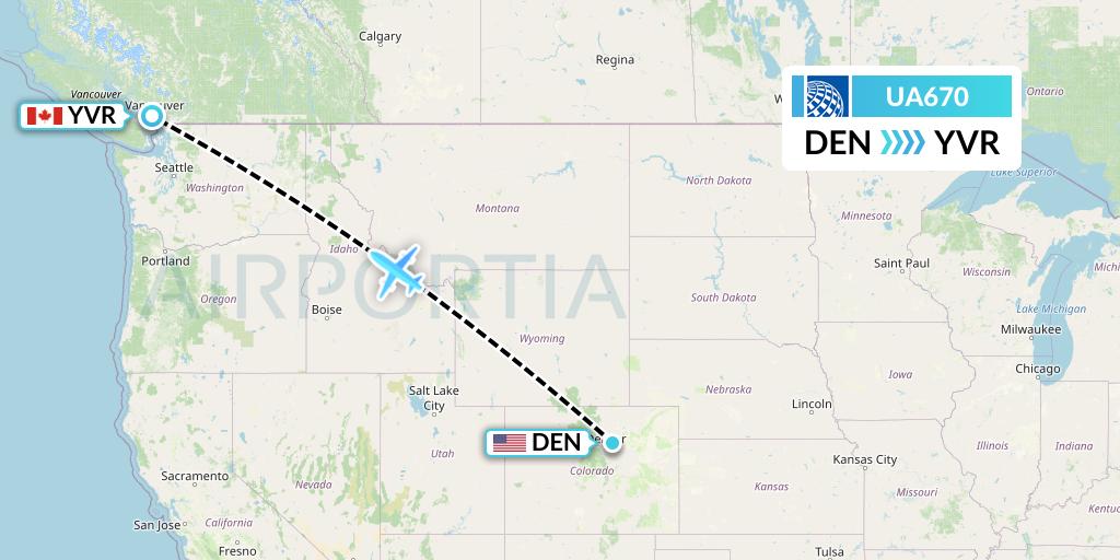 UA670 United Airlines Flight Map: Denver to Vancouver
