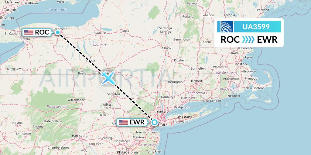 UA3599 United Airlines Flight Map: Rochester to New York