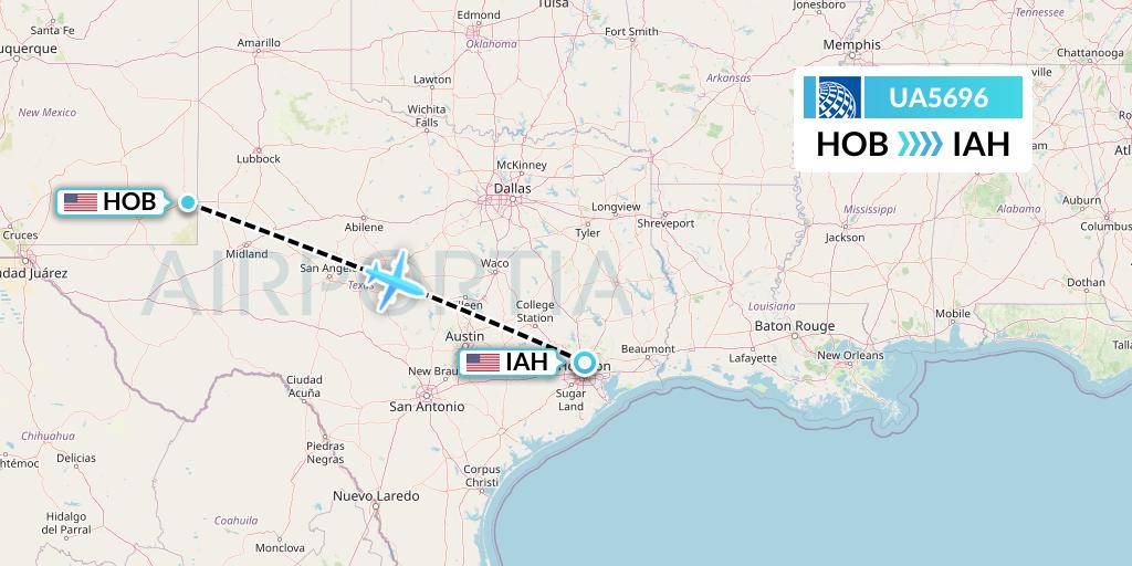 UA5696 United Airlines Flight Map: Hobbs to Houston