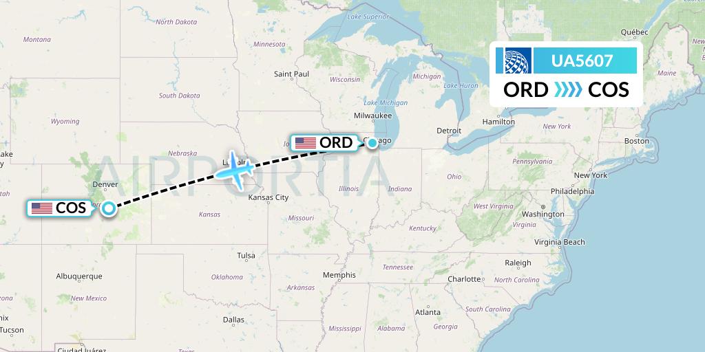 UA5607 United Airlines Flight Map: Chicago to Colorado Springs