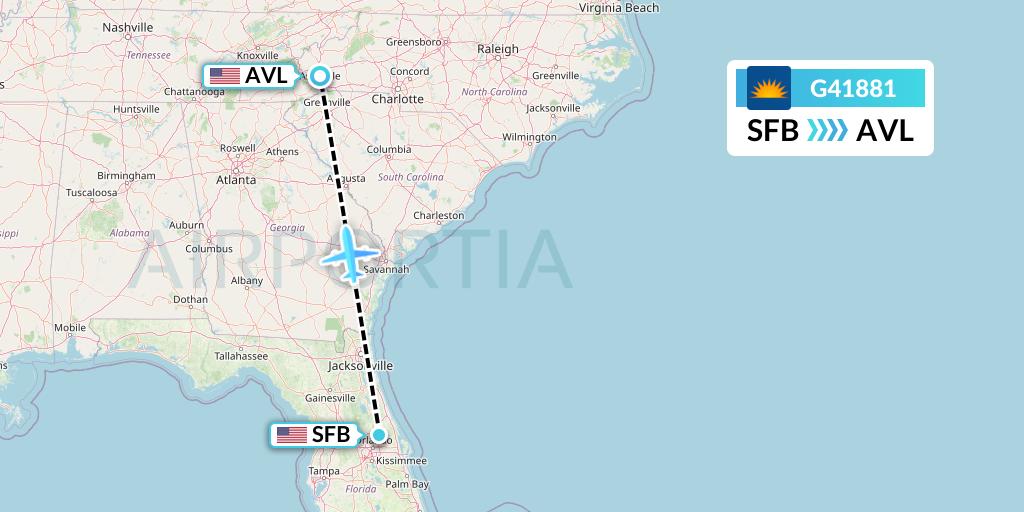G41881 Allegiant Air Flight Map: Orlando to Asheville