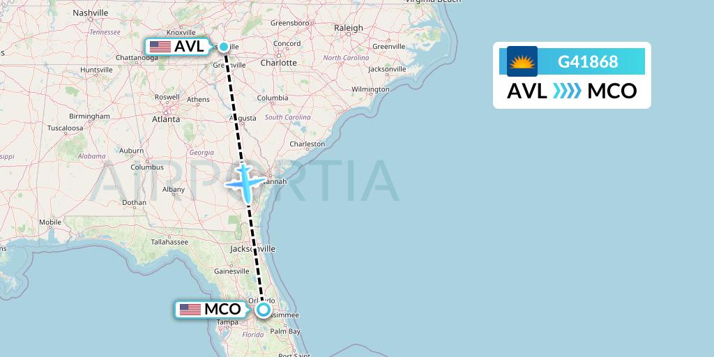 G41868 Allegiant Air Flight Map: Asheville to Orlando