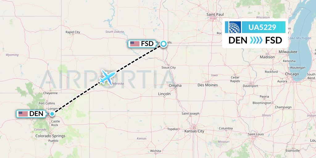 UA5229 United Airlines Flight Map: Denver to Sioux Falls