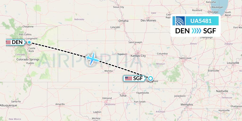 UA5481 United Airlines Flight Map: Denver to Springfield