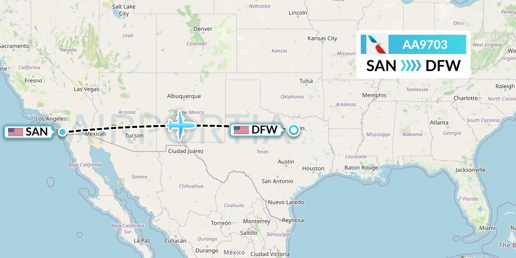 AA9703 American Airlines Flight Map: San Diego to Dallas