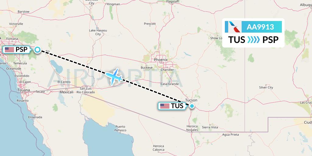 AA9913 American Airlines Flight Map: Tucson to Palm Springs