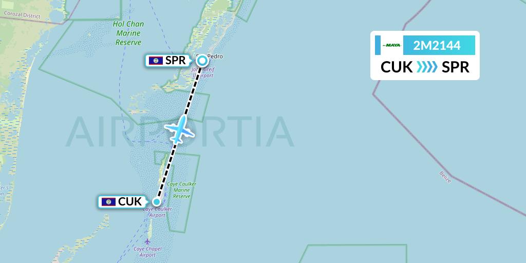 2M2144 Maya Island Air Flight Map: Caye Caulker to San Pedro