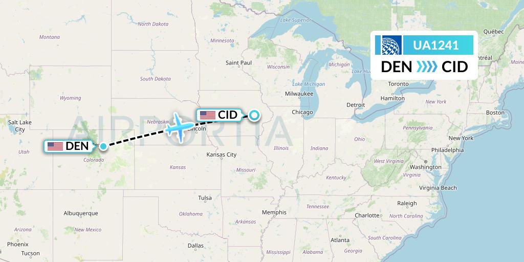UA1241 United Airlines Flight Map: Denver to Cedar Rapids