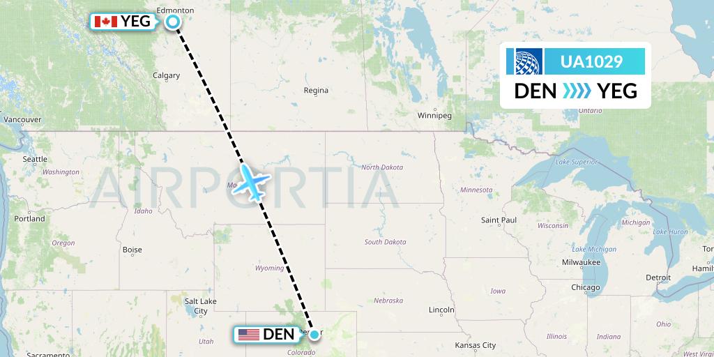 UA1029 United Airlines Flight Map: Denver to Edmonton