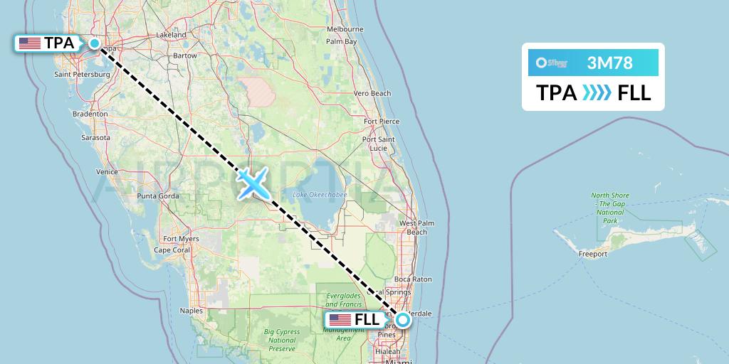3M78 Silver Airways Flight Map: Tampa to Fort Lauderdale