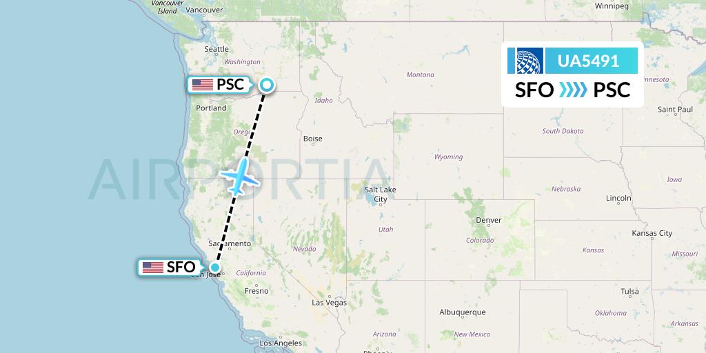UA5491 United Airlines Flight Map: San Francisco to Pasco