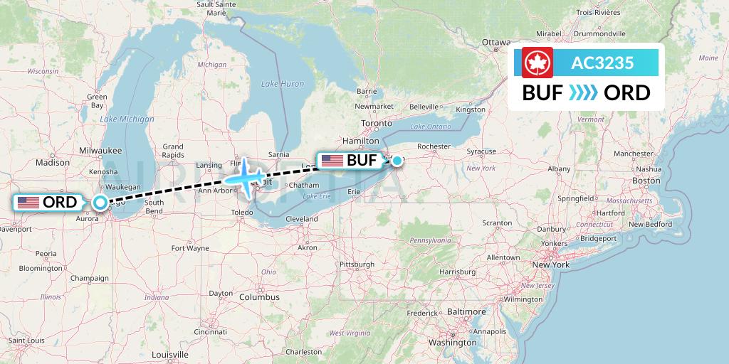 AC3235 Air Canada Flight Map: Buffalo to Chicago