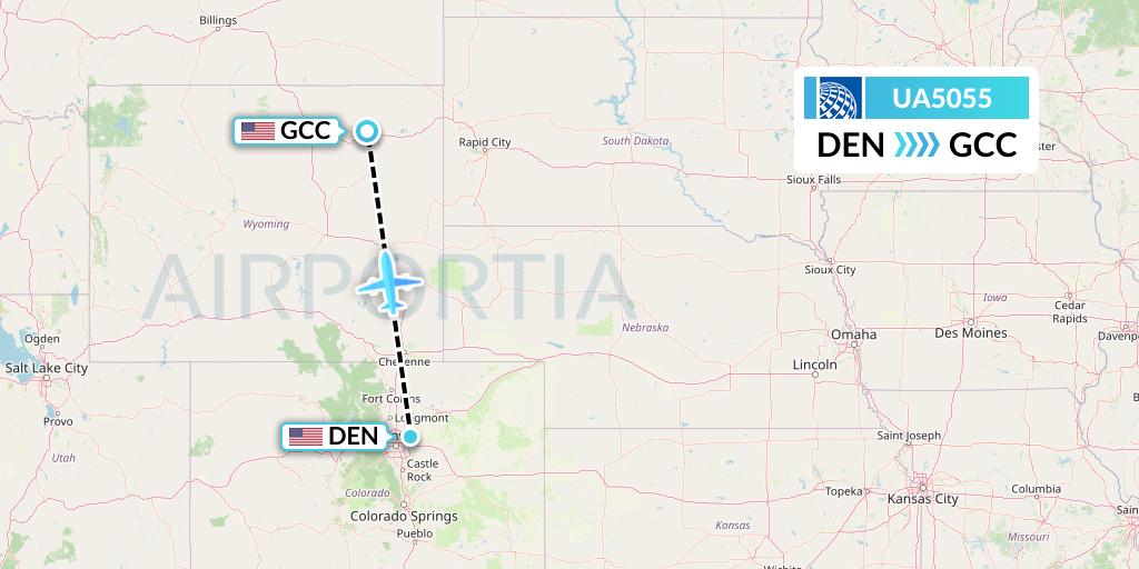 UA5055 United Airlines Flight Map: Denver to Gillette