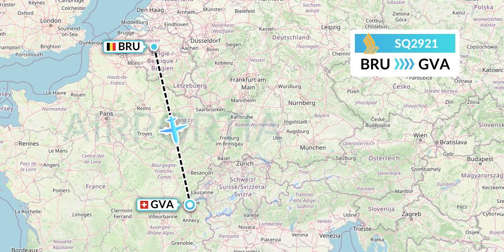 SQ2921 Singapore Airlines Flight Map: Brussels to Geneva