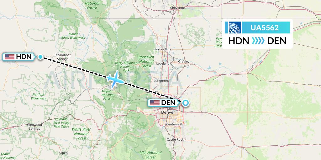 UA5562 United Airlines Flight Map: Hayden to Denver