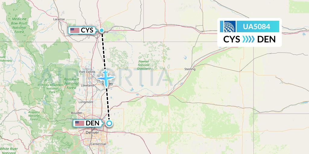 UA5084 United Airlines Flight Map: Cheyenne to Denver