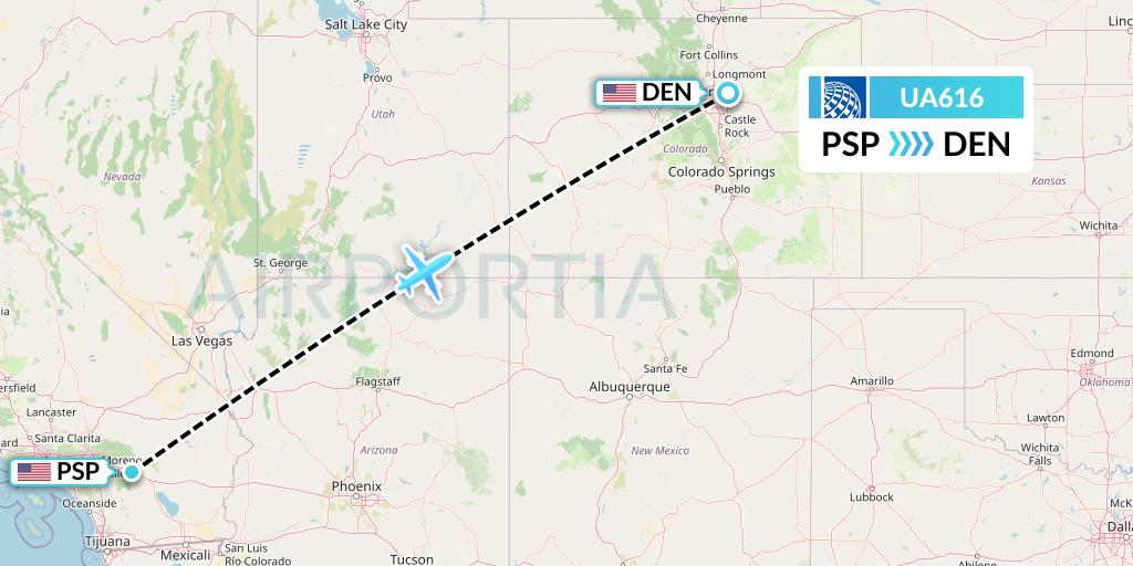 UA616 United Airlines Flight Map: Palm Springs to Denver