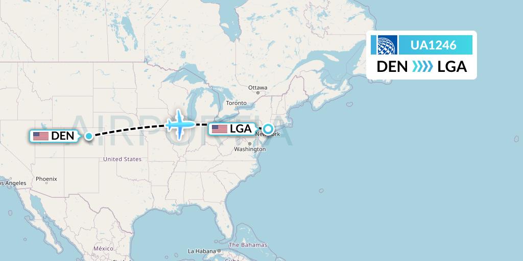 UA1246 United Airlines Flight Map: Denver to New York