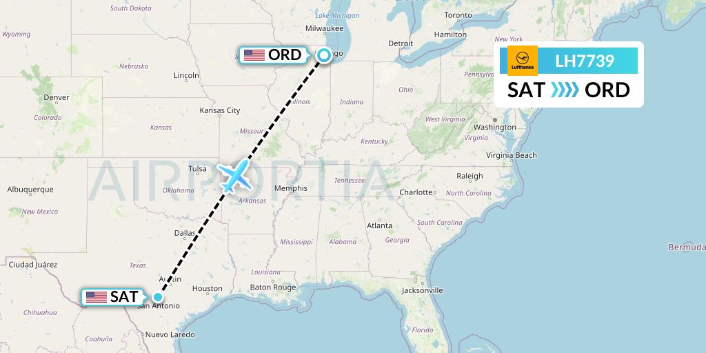 LH7739 Lufthansa Flight Map: San Antonio to Chicago