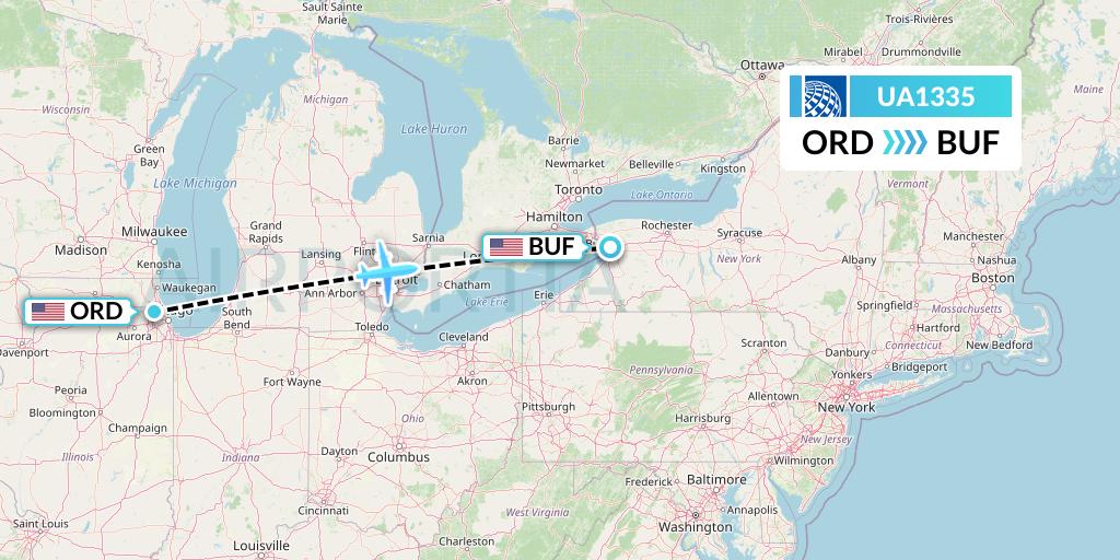 UA1335 United Airlines Flight Map: Chicago to Buffalo