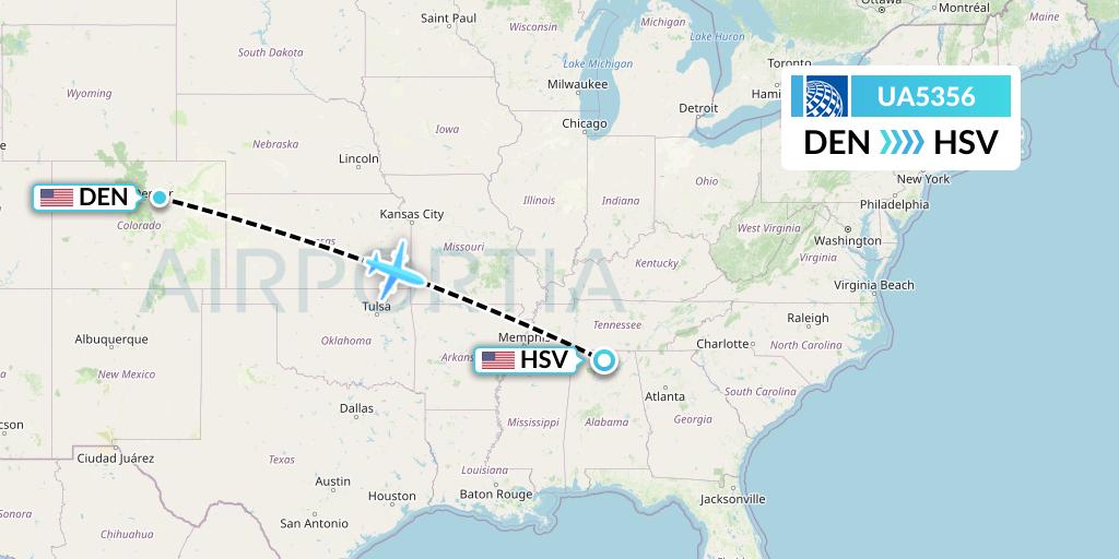 UA5356 United Airlines Flight Map: Denver to Huntsville