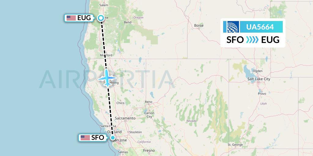 UA5664 United Airlines Flight Map: San Francisco to Eugene