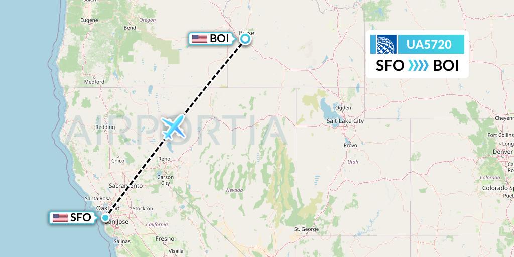 UA5720 United Airlines Flight Map: San Francisco to Boise