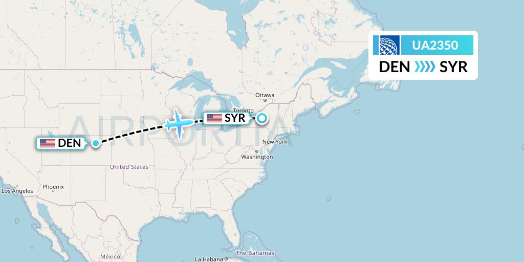 UA2350 United Airlines Flight Map: Denver to Syracuse