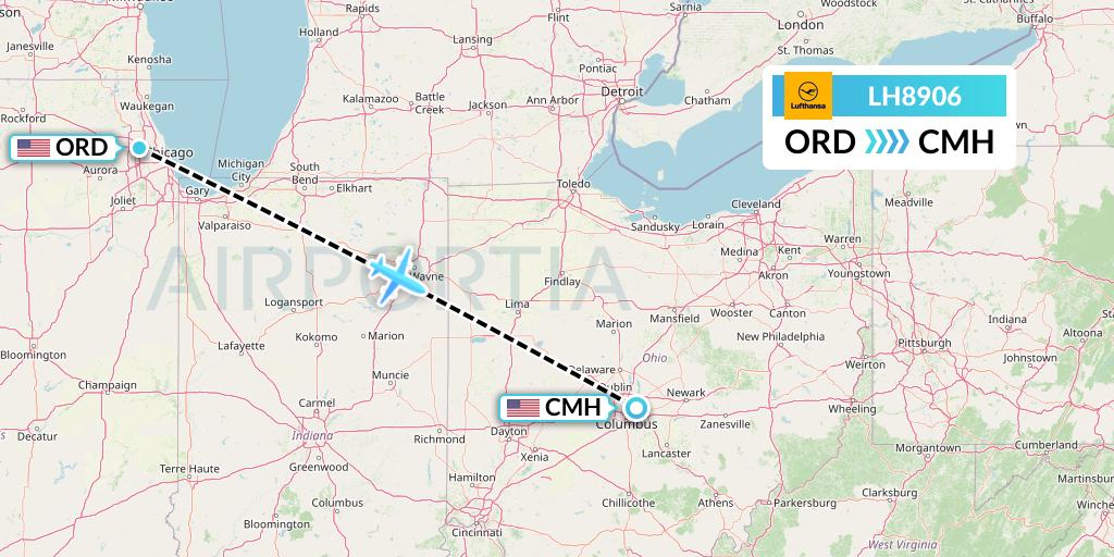LH8906 Lufthansa Flight Map: Chicago to Columbus