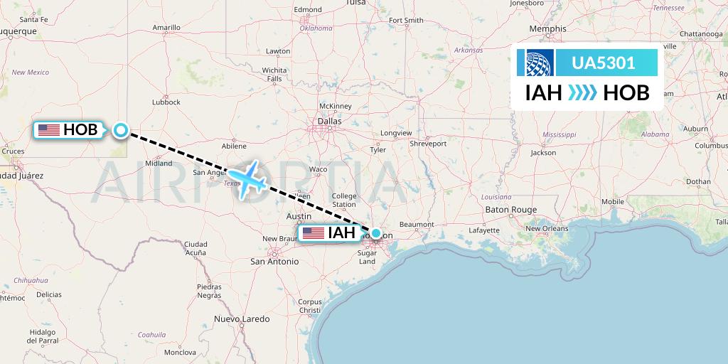 UA5301 United Airlines Flight Map: Houston to Hobbs