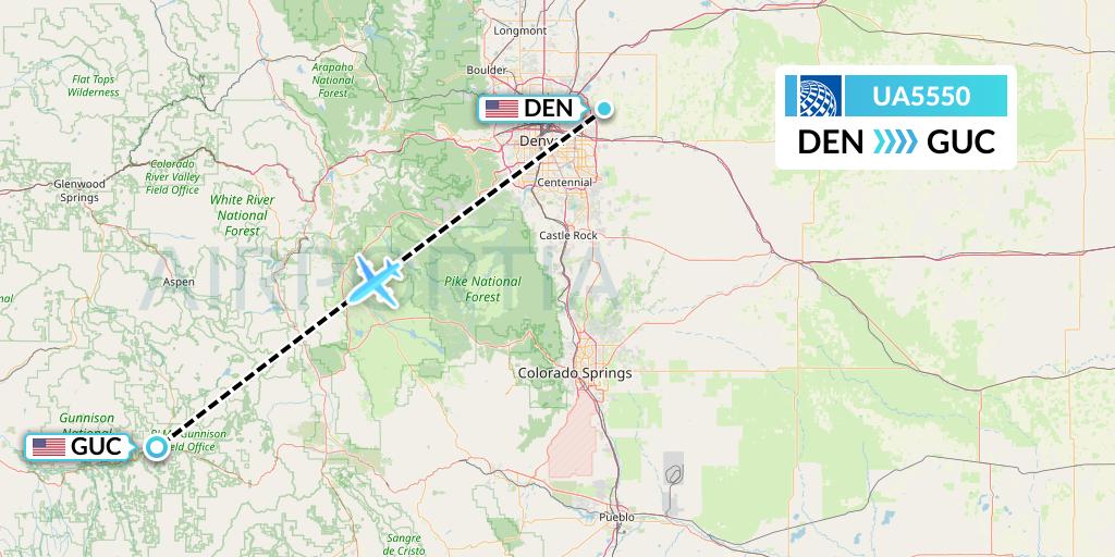UA5550 United Airlines Flight Map: Denver to Gunnison