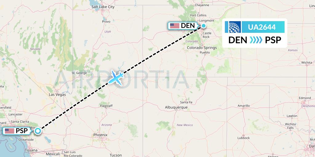 UA2644 United Airlines Flight Map: Denver to Palm Springs