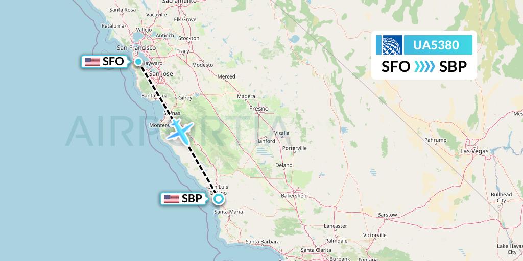 UA5380 United Airlines Flight Map: San Francisco to San Luis Obispo