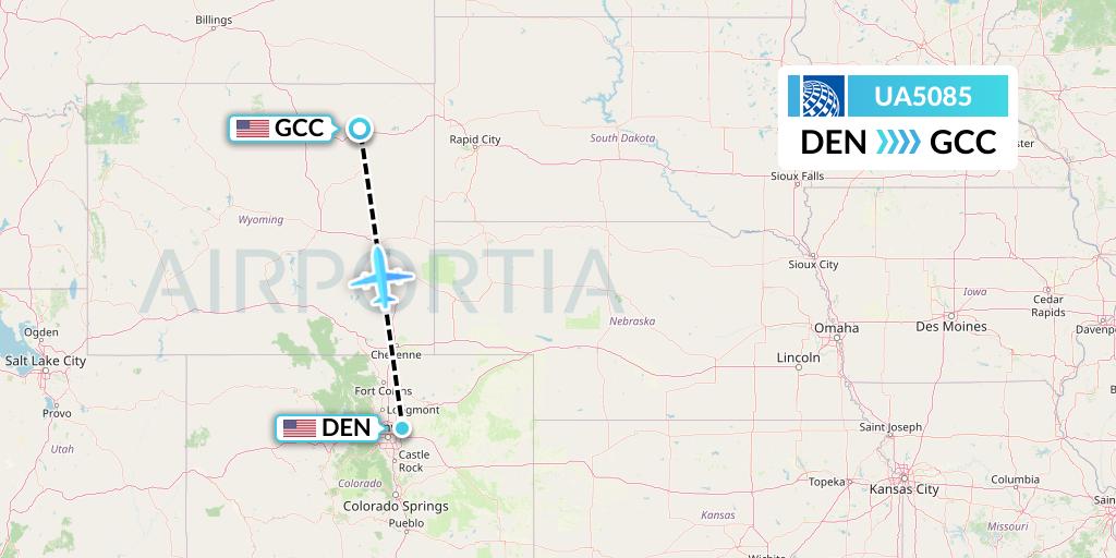UA5085 United Airlines Flight Map: Denver to Gillette