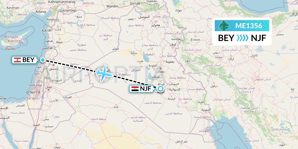 ME1356 MEA Flight Map: Beirut to Najaf