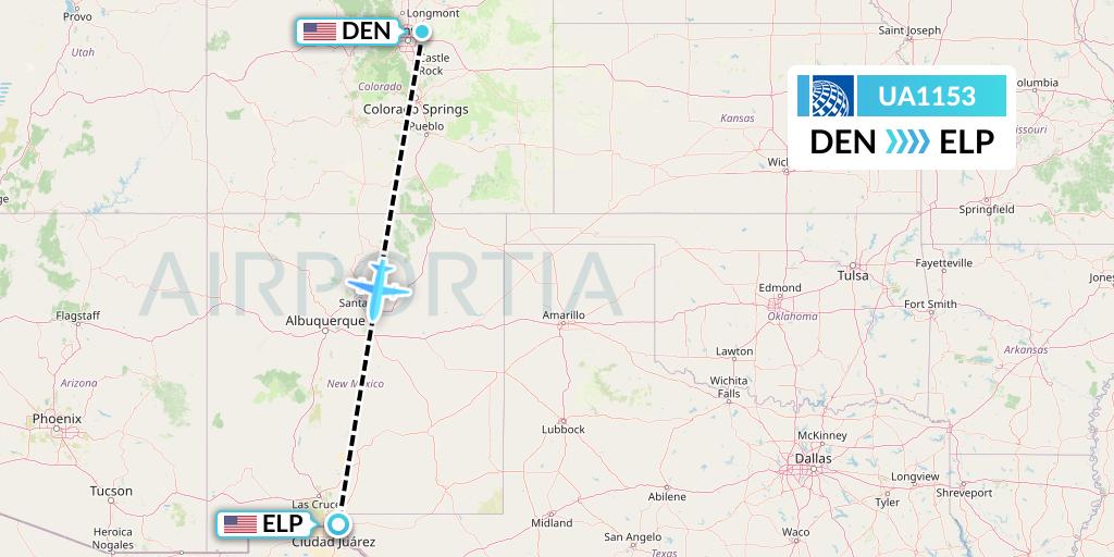 UA1153 United Airlines Flight Map: Denver to El Paso