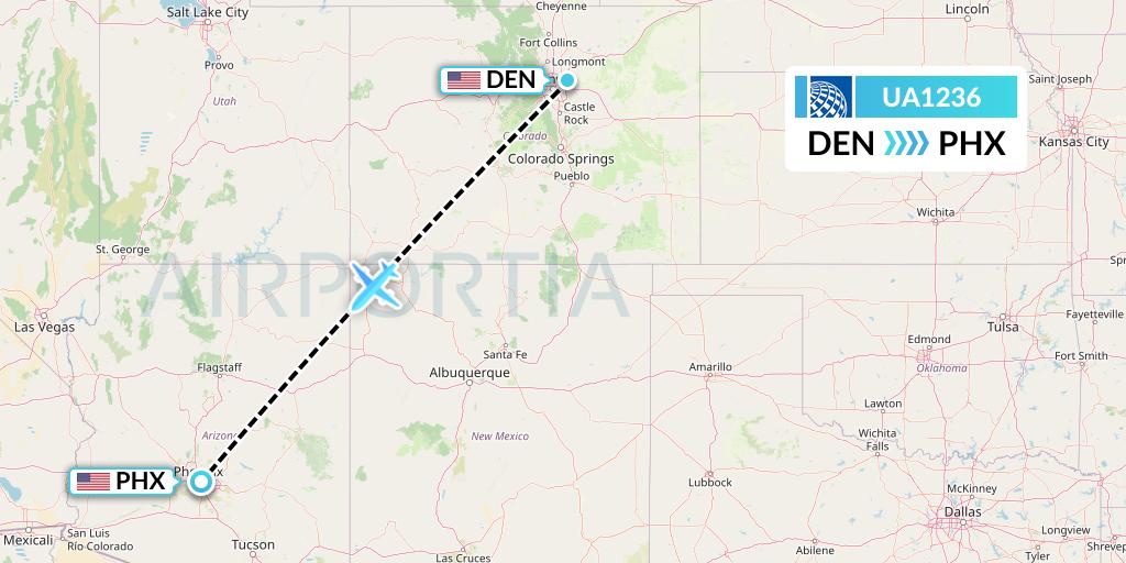 UA1236 United Airlines Flight Map: Denver to Phoenix