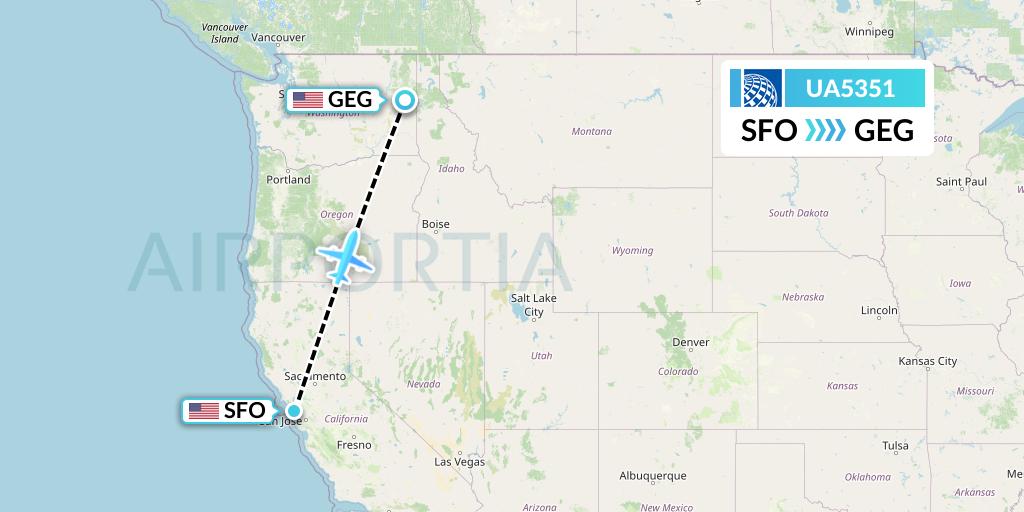 UA5351 United Airlines Flight Map: San Francisco to Spokane