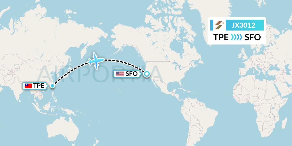 JX3012 Starlux Airlines Flight Map: Taipei to San Francisco