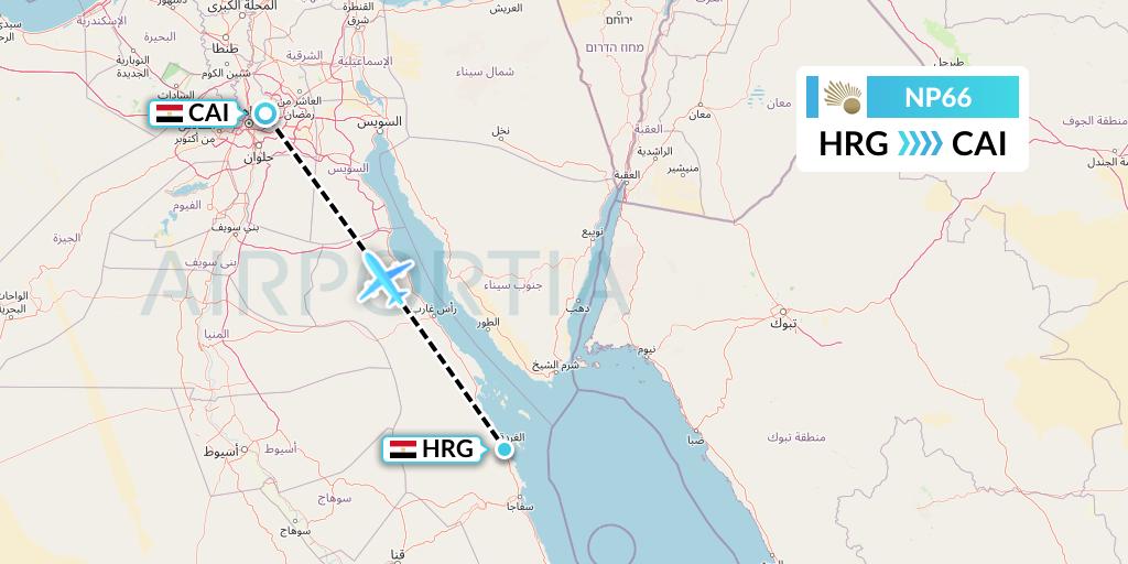 NP66 Nile Air Flight Map: Hurghada to Cairo