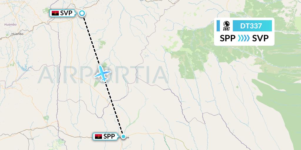 DT337 TAAG Angola Airlines Flight Map: Menongue to Kuito