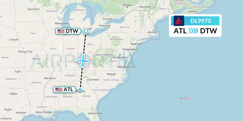 DL9975 Delta Air Lines Flight Map: Atlanta to Detroit