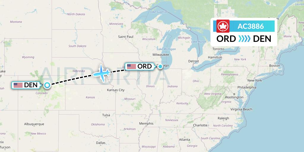 AC3886 Air Canada Flight Map: Chicago to Denver